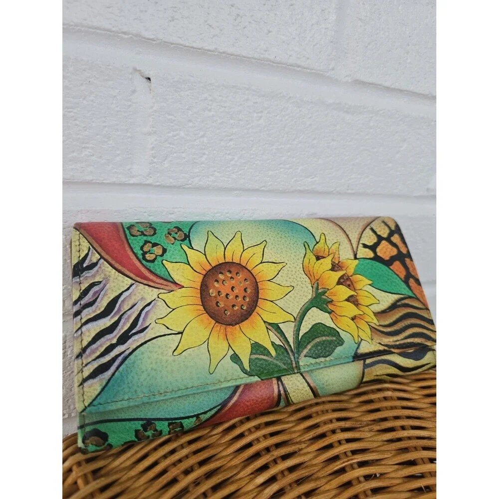 Anna By Anuschka Hand-Painted Leather Checkbook  Sunflower  Mixed Animal Print
